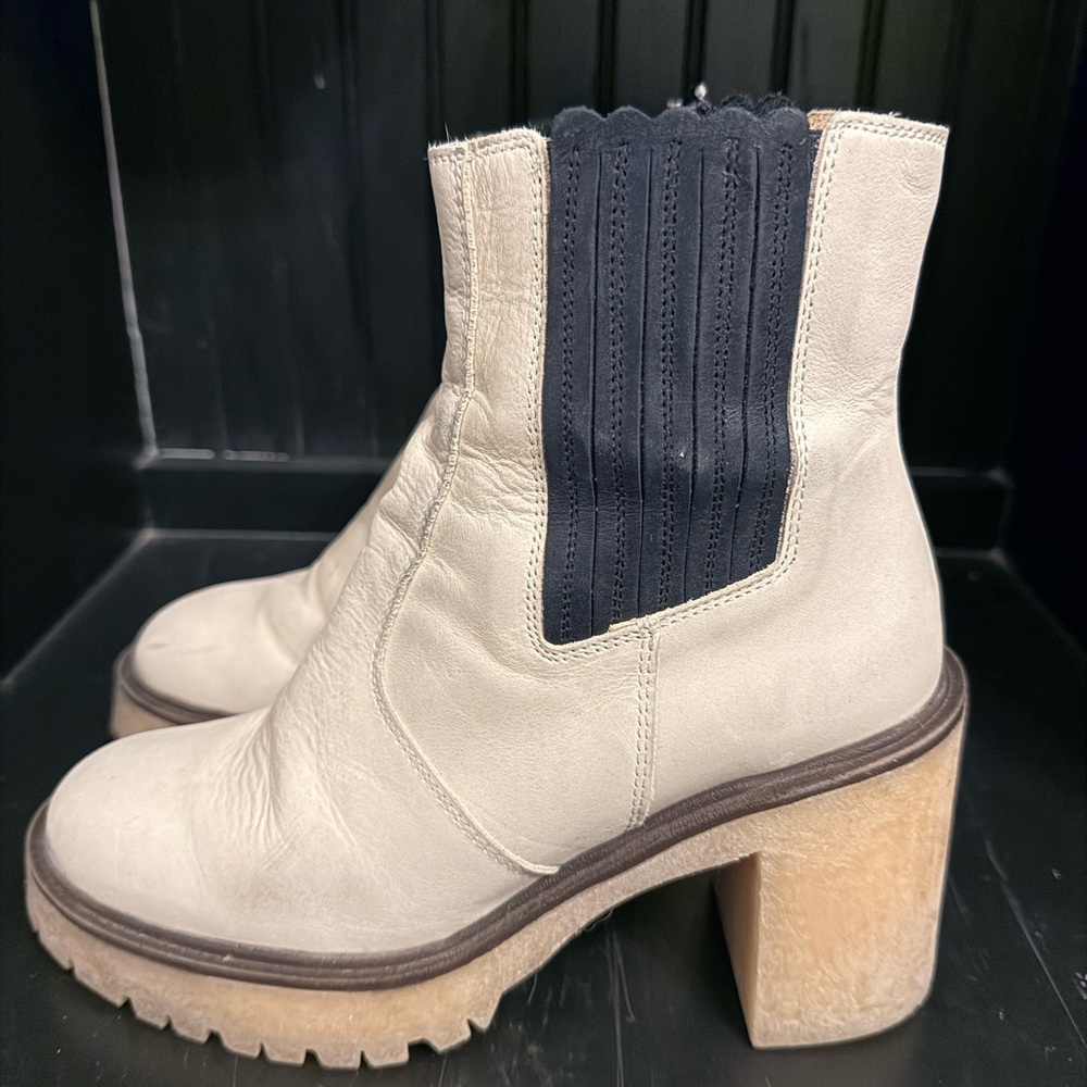Free People Cream and Black Heeled Boots